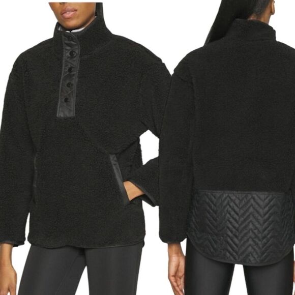 NWT Athleta Cozy Sherpa Snap Black Sweatshirt L - Picture 1 of 11